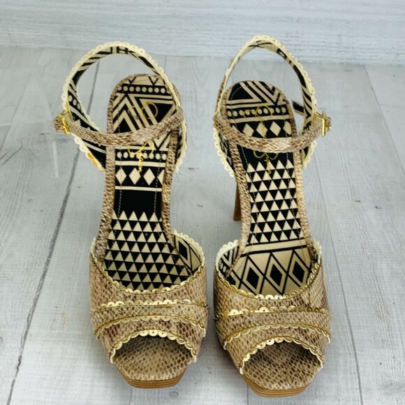 Jessica Simpson JP-BLAZIE Python Gold Platform Heels Open Toe Shoes Sandals 8 B - Picture 4 of 8